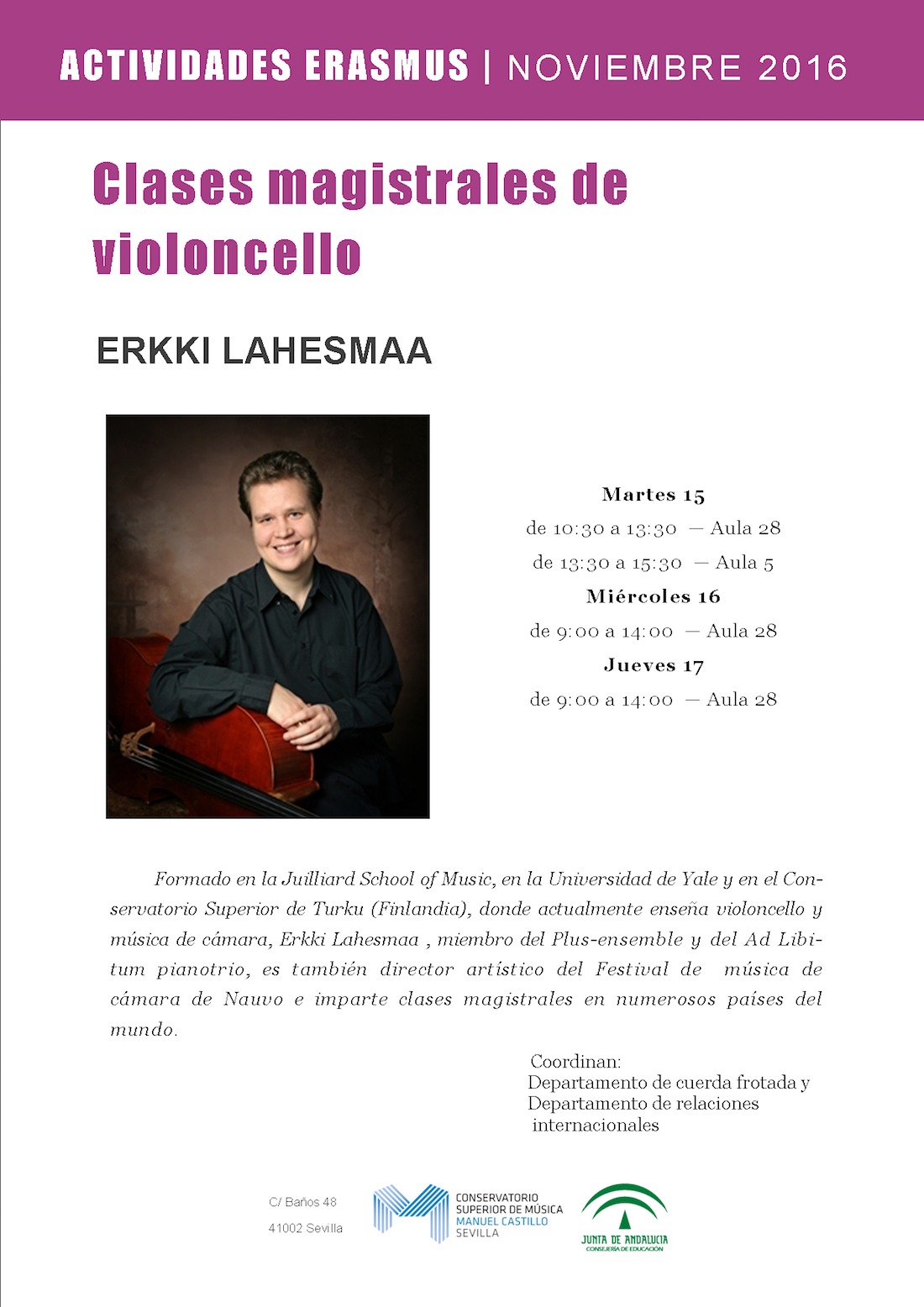 Clases magistrales de violoncello – Erkki Lahesmaa